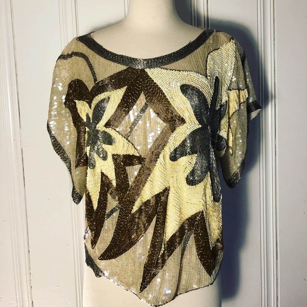 Vintage sequin cream blouse